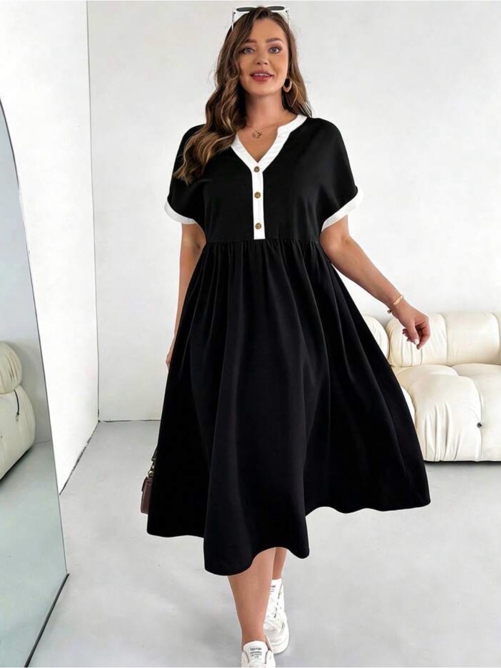 SHEIN Black Maxi Dress with White Contrast Trim